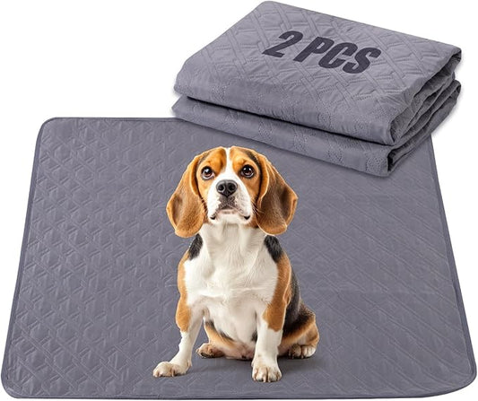 24x18 in Washable Pee Pads for Dogs,2 Pack Reusable Puppy Pads,Waterproof Non-Slip Pet Pee Pads ,4 Layer Design Pet Training Pads for Dogs, Cats, Bunny(Grey