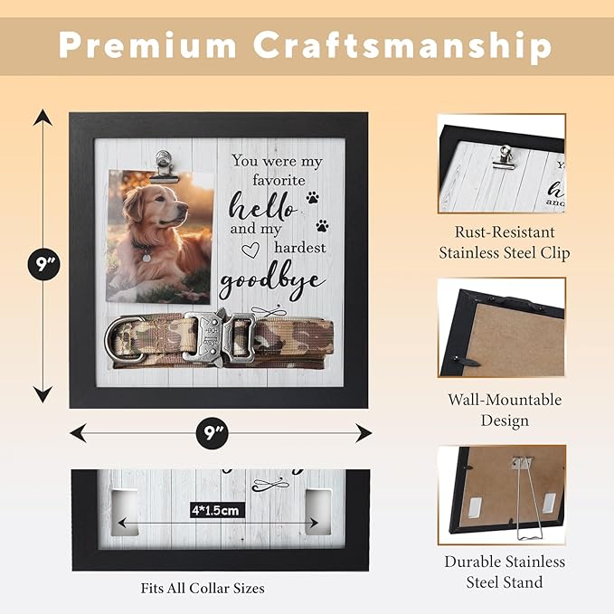 Pet Memorial Frame with Collar Holder – Dog and Cat Loss Remembrance Gift – You Were My Favorite Hello and Hardest Goodbye – Sympathy Keepsake Frame for Pet Lovers
