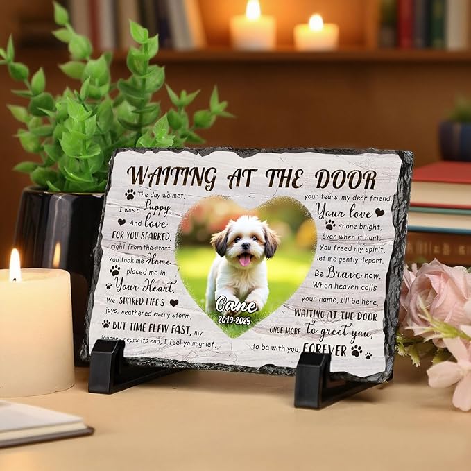 Ship Next Day, Customized Pet Memorial Stones for Dogs Cats Memorial Gifts for Loss of Dog Death Sympathy Gift with Photo Picture Name Date Personalized Pet Frame