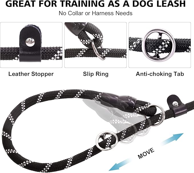 Slip Leads Dog Leash - 4/5/6/8/10 FT Heavy Duty Training Leashes - Reflective & Comfortable Handle for Small Medium Large Dogs (1/2''- 5FT, Pink)