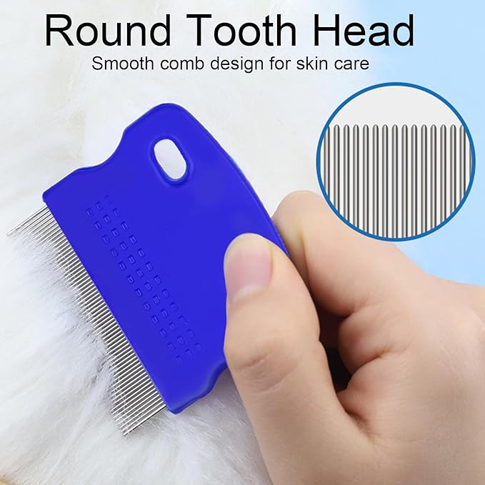 Stainless Steel Pet-Combs for Cats and Dogs, Fine Tooth Grooming Tool, Anti-Flea Combs with Non-Slip Handle, Tear Stains Remover, Blue