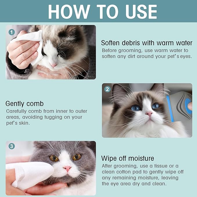 PET Facial Grooming Comb，Stainless Steel Tear Stain Remover，Gentle Round-Head Grooming Tool，Stress-free Tear Stain Remover for Dogs & Cats, Cat Grooming Kit，Lightweight & Portable Pet Grooming Brush
