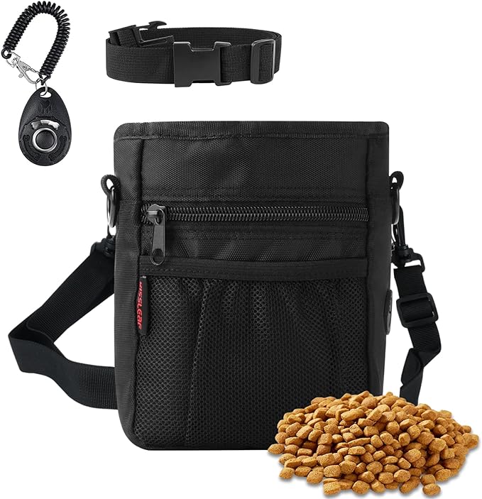 Dog Treat Pouch with Magnetic Closure, Treat Pouches for Pet Training, Large Dog Treat Training Pouch and Dog Clicker, Dog Training Treat Pouch Built-in Poop Bag Dispenser, Hands-Free Snack
