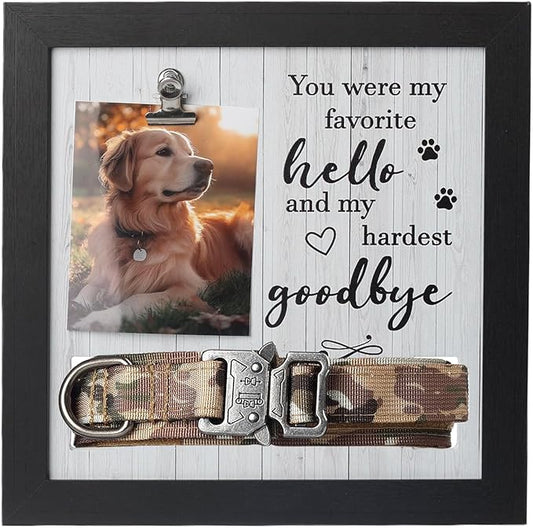 Pet Memorial Frame with Collar Holder – Dog and Cat Loss Remembrance Gift – You Were My Favorite Hello and Hardest Goodbye – Sympathy Keepsake Frame for Pet Lovers
