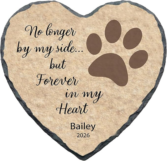 Personalized Dog Memorial Stone, No Longer by My Side Heart Plaque, Pet Loss Gift for Dogs Headstone (S-009)