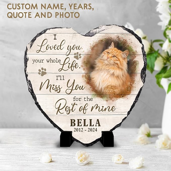 Personalized Heart Shaped Headstone Marker, Cat Paw Prints, Home Decor for Pet Lovers, Memorial Gifts for Cat & Dog Mom, Remembrance Gift with Optional Meaningful Quotes