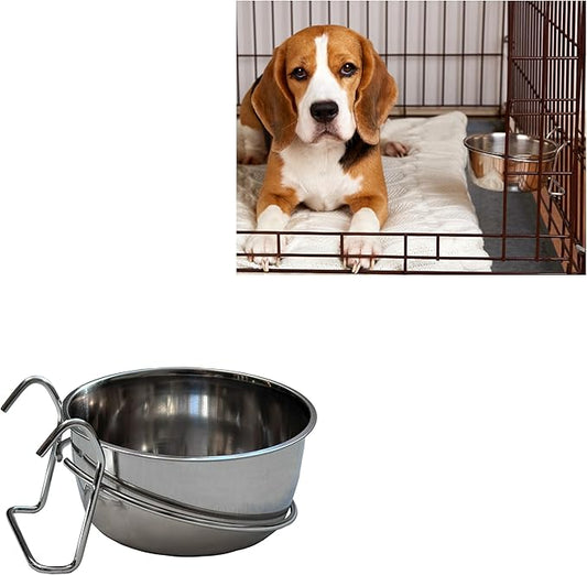 SPOT Stainless Steel Coop Cup with Wire Hooks – Durable, Chew-Resistant Food/Water Bowl for Cages & Crates, Easy Install & Removable, for Cats, Dogs, Birds & Reptiles - 20 Oz (2.5 Cups)