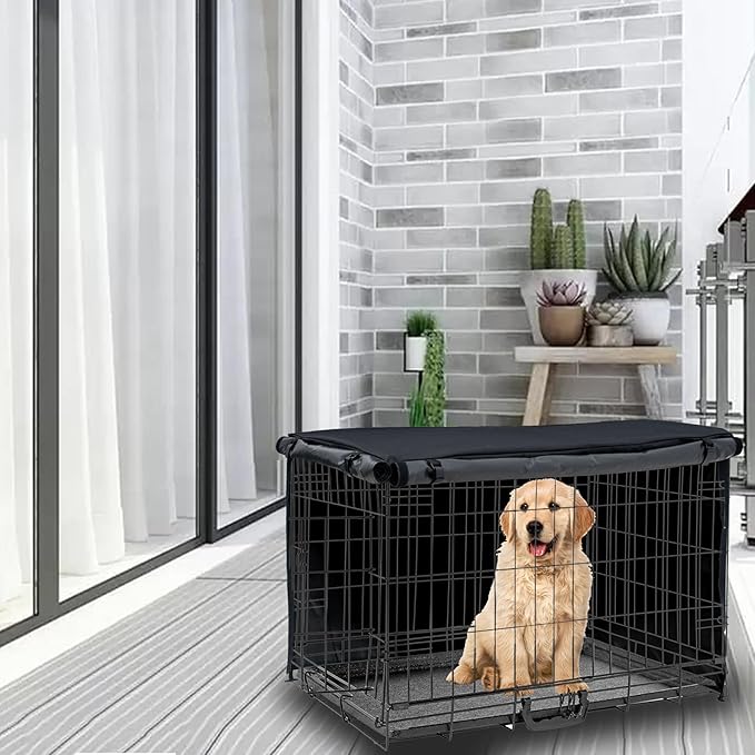 Dog Crate Cover 24in Waterproof Pet Kennel Cover for Outdoor/Indoor Protection, Durable Windproof Crate Cover Universal Fit for Wire Dog Crate (24''L*18''W*19''H-Black)