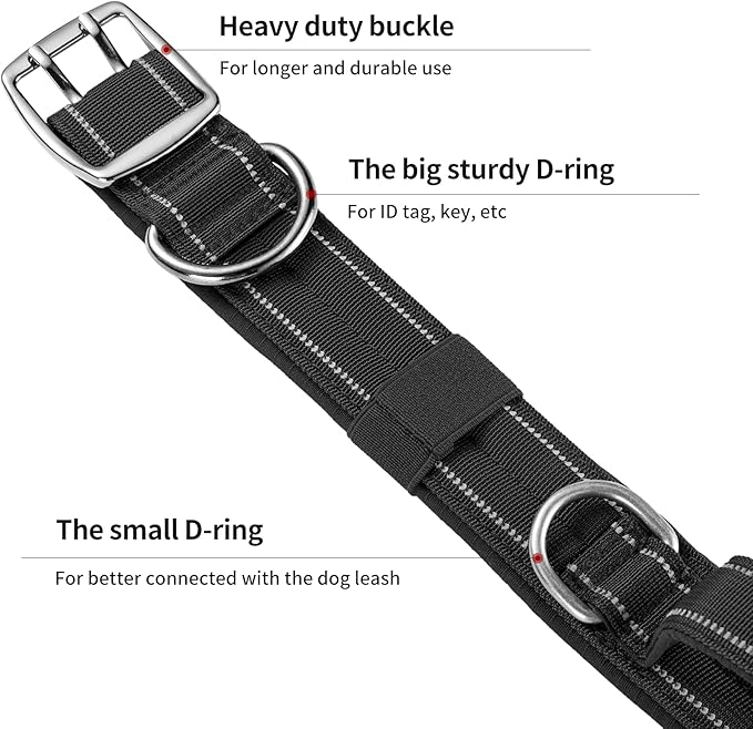 Annchwool Tactical Dog Collar for Medium and Large Dog,Adjustable Military Dog Collar with Soft Padded Handle,Heavy Duty Double Buckle Design(Black,XL)