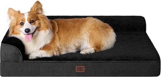 EHEYCIGA Large Dog Bed Memory Foam for Crate, Orthopedic Dog Bed Large Size Dogs with Washable Removable Cover, Waterproof Pet Sofa Couch with Nonskid Bottom, 35x22x6, Black
