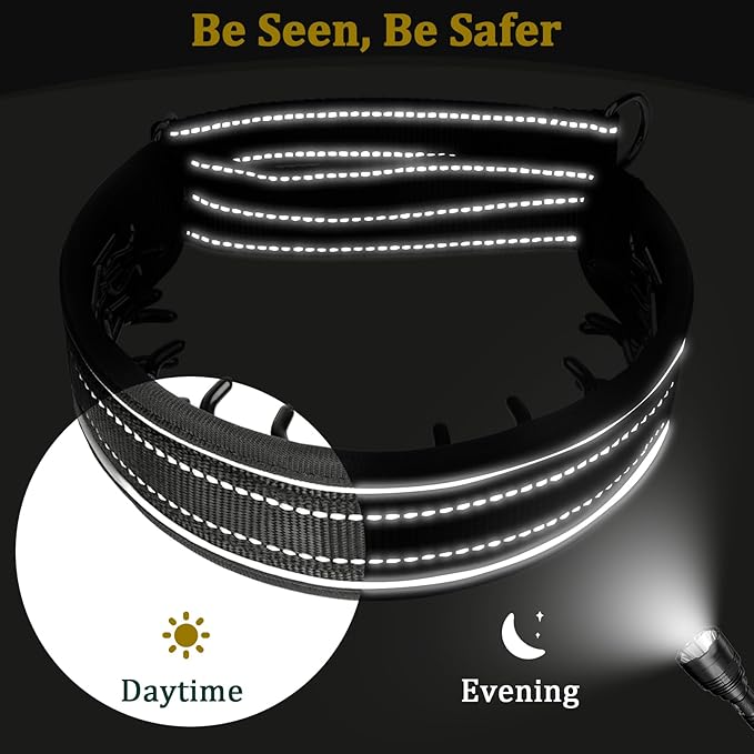 Mayerzon Prong Collar for Large Medium Dogs, Patented Reflective Pinch Collar with Metal Buckle, No Pull Adjustable Hidden Covered Dog Walking Training for Pitbull German Shepherd Doberman(Black, L)