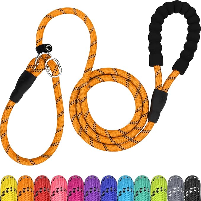 TagME Slip Leads for Dogs that Pull, 6 FT No-Pull Training Leash with Lock, Escape-Proof Design, Reflective & Padded Handle for Medium Dogs, Orange