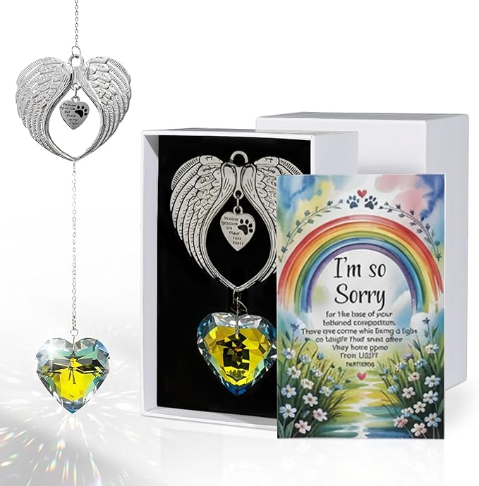 Memorial Sympathy Gift Box for Dog Loss - Pet Memorial Clear Crystal Ball Grief Suncatcher for Loved One, Thoughtful Dogs Remembrance, Rainbow Maker, Hanging Ball Prisms Gifts (Pet Suncatcher)