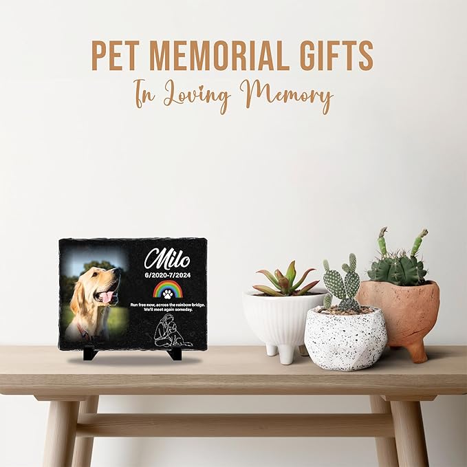 Custom Dog Memorial Stones Personalized Dog Gifts | Pet Memory Thoughtful Gifts for 4-Legged Companion Passed Away | Best Remembrance Gift for Pets Loss | Pet Stones Memorial Dogs with Photo