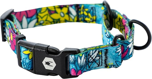 Wolfgang Heavy Duty Martingale Dog Collar with Quick Release Nylon Buckle for Walking & Training, LazyDaisy Print, X-Large