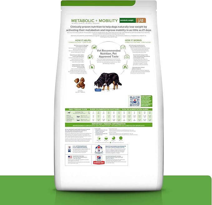Hill's Prescription Diet Metabolic + Mobility, Weight + Joint Care Dry Dog Food, Chicken, 8.5 lb. Bag