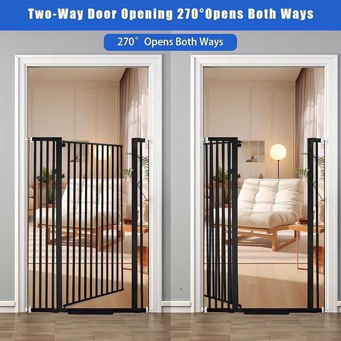 71 inch Extra Tall Gate Pet Gate,29.92"-49" Extra Wide Pressure Mounted,Cat Gates for Stairs, Kitchen,Doorways (Black)