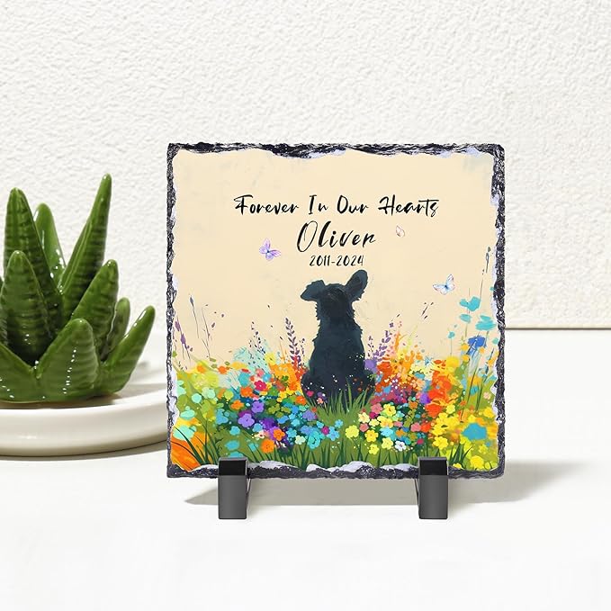 Custom Pet Memorial Stones for Dog, Personalized Memorial Plaques for Outdoors with Picture & Text Garden Stone for Loss of Dogs, Square Shaped Dogs Grave Marker,B6-Square