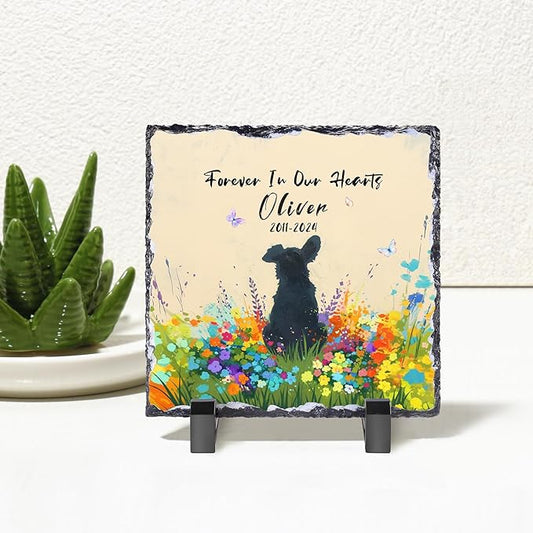 Custom Pet Memorial Stones for Dog, Personalized Memorial Plaques for Outdoors with Picture & Text Garden Stone for Loss of Dogs, Square Shaped Dogs Grave Marker,B6-Square