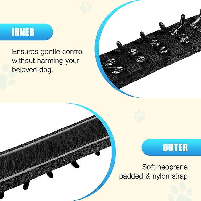 Lightweight Prong Collar for Dogs, Reflective No Pull Dog Collar | Adjustable Size Dog Pinch, Breathable Woven Fabric Air Grid Technology, Martingale Collar for Dogs Training(Black-L)