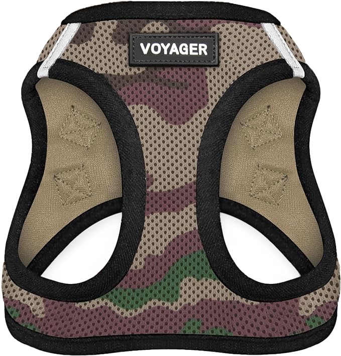 Best Pet Supplies - All Weather Mesh/Plush, Reflective, No Pull Harness for Small, Medium Dogs, Cats - Secure with Hook & Loop Fastener, Buckle, Double D-Rings - Army/Black Trim, L