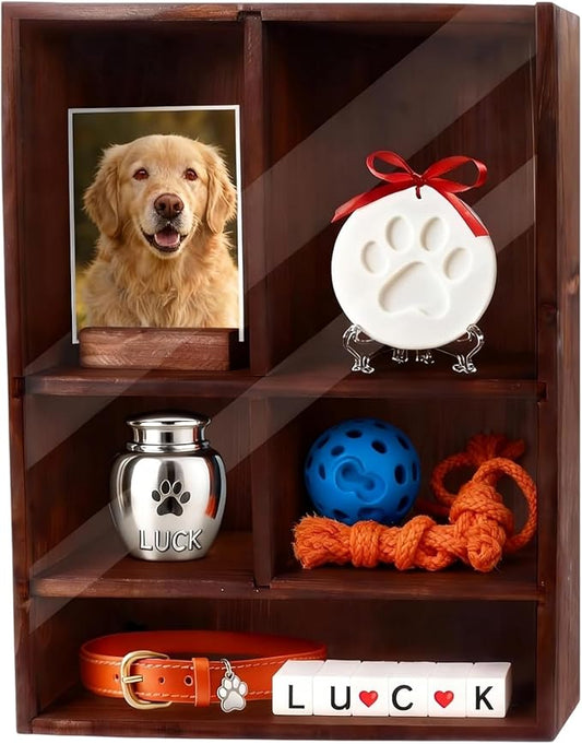 Dog Memorial Shadow Box with Pen,11x4x14 Inch Pet Ashes Keepsake Wall-Mountable Display Case for Dog /Cat Loss Sympathy Gifts - Wooden