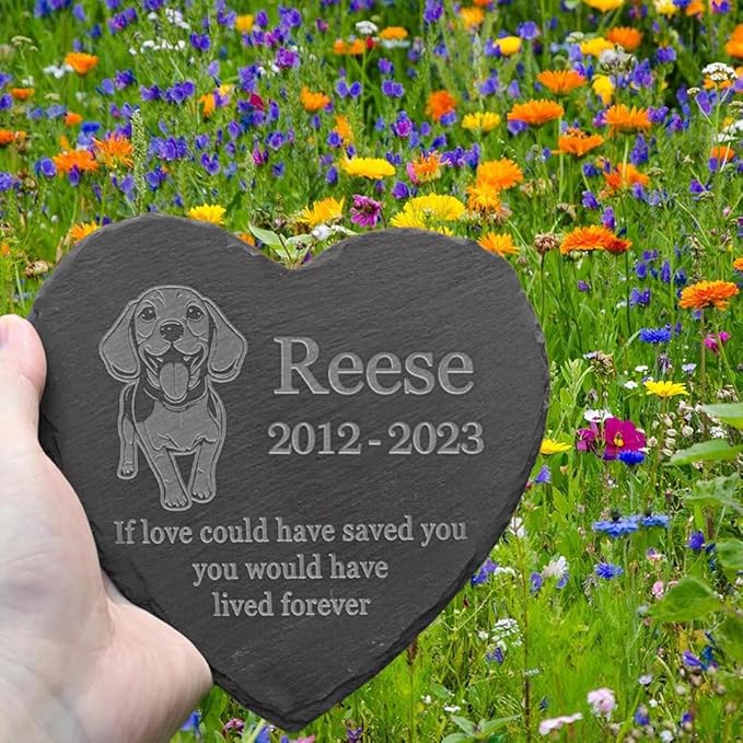 Personalized Dog Memorial Stone Pet Memorial Gifts for Loss of Dog Engraved Heart Plaque Garden Grave Decors for Cemetery Pet Loss Gifts with Stand (in Memory of Beagle)