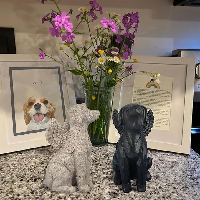 Angel Dog Figurine - Sympathy Gift for Dog Loss, Outdoor Memorial Statue Decor