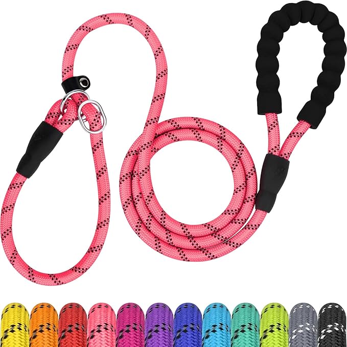 TagME Slip Leads for Dogs that Pull, 6 FT No-Pull Training Leash with Lock, Escape-Proof Design, Reflective & Padded Handle for Medium Dogs, Pink