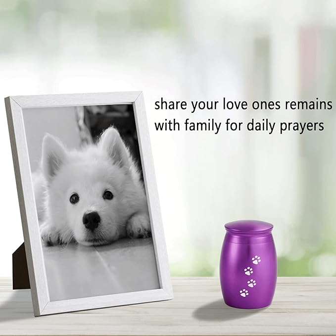Small Cremation Urns for Dog or Cats Ashes,2.67 Inches Mini Puple Keepsake Urns for Pet Ashes with Paw Print