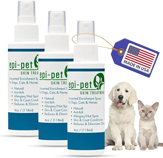 Epi-Pet Veterinary Formulated Dog Hot Spot and Dog Itch Spray, Pet Skin Treatment Spray for Allergies, Deshedding and Redness, Use it as Skin and Coat Conditioner 4 Fl Oz (Pack of 3), Unscented