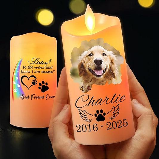Personalized Dog Memorial LED Candle – Custom Remembrance Gift for Pet Loss, Battery Flickering Electric Candle, Bereavement Gift for Dog Lovers