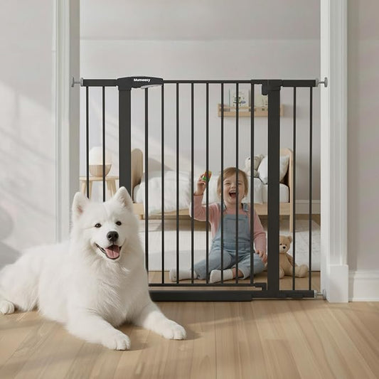 Mumeasy 36" Extra Tall Baby Gate for Stairs and Doorways, 26-40" Auto Close Dog Gate Indoor, Easy Install Pressure Mounted Pet Gate, Safety Baby Gates with Door for Child and Pets