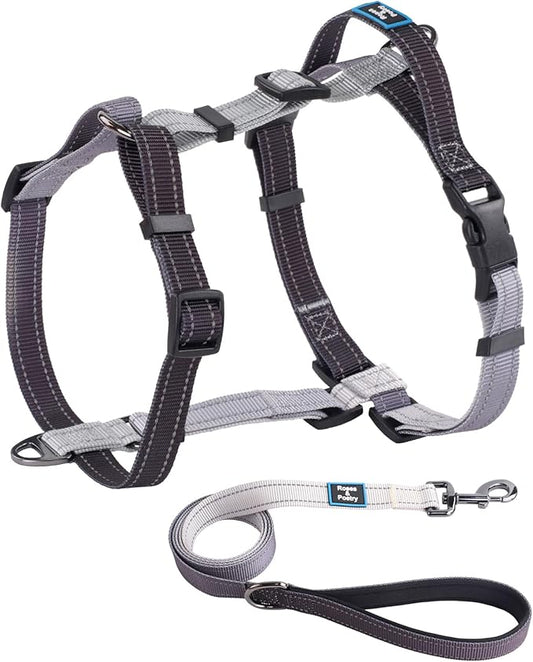Roses&Poetry Dog Harness for Large Dogs, No-Pull Dog Harness and Leash Set Adjustable Reflective, Dog Vest Harnesses Comfort Padded Handle, Pet Harness for Training Outdoor Walking（BlackGray-L