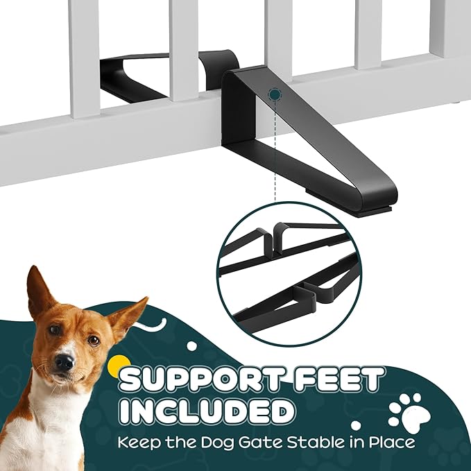 Semiocthome Bamboo Dog Gates Indoor 2-Panel Freestanding Puppy Gates for The House with 2 Metal Stands 24" H Folding Wood Pet Gate for Stairs Doorway, Fully Assembled Safety Fence - White