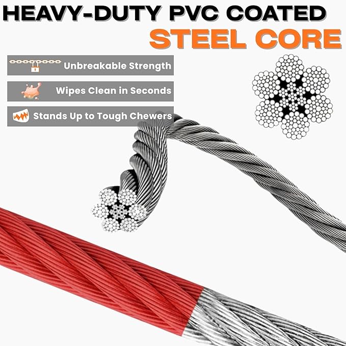 Heavy Duty Steel Wire Dog Training Collar - PVC Coated Martingale Slip Collar with Adjustable Safety Stopper for No-Pull Walking & Obedience Red 0.197" D/23.62" L