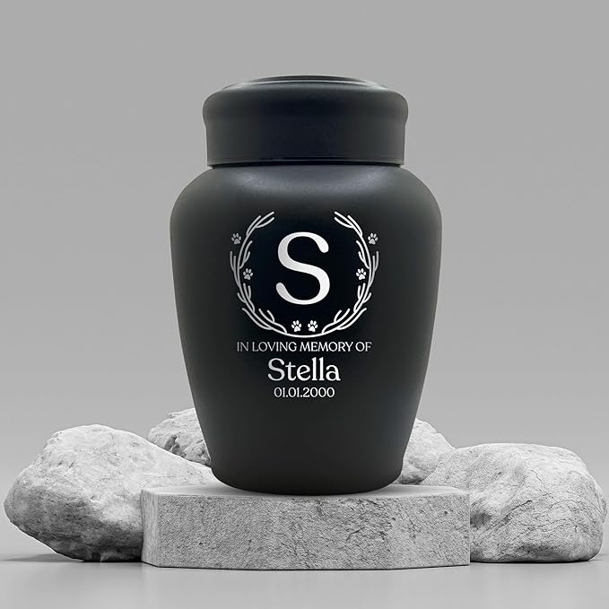 Personalized Custom Dog Urn Engraved Dog Name and Date - Stainless Steel Large Cremation urns for Dogs Ashes with Airtight Closure | up to 150 lbs Capacity | Wood Branch Border