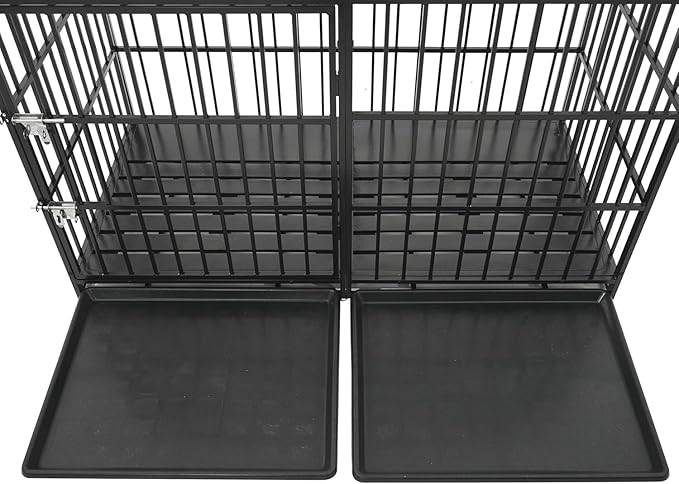 61'' Indestructible Heavy Duty Dog Crate with Cushion, Extra Large Pet Cage Escape Proof Strong Steel Impact for High Anxiety Dogs, Sound Proof Chewproof Kennel 2 Doors, XXL