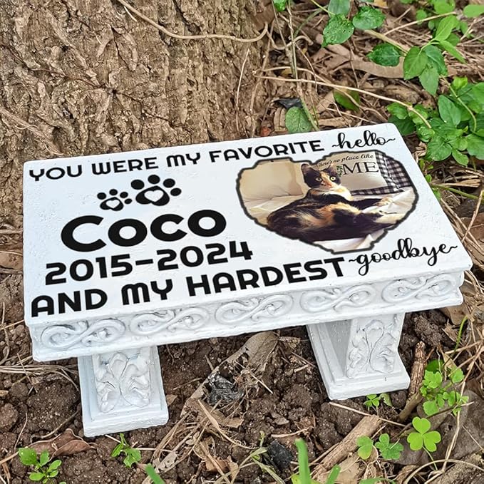 Personalized Memorial Bench for Pet Human, Custom Pet Memorial Stone with Colorful Photo, Pet Grave Marker Dog Headstone Cat Tombstone, Loss of Pet Gifts, Memorial Garden Plaque