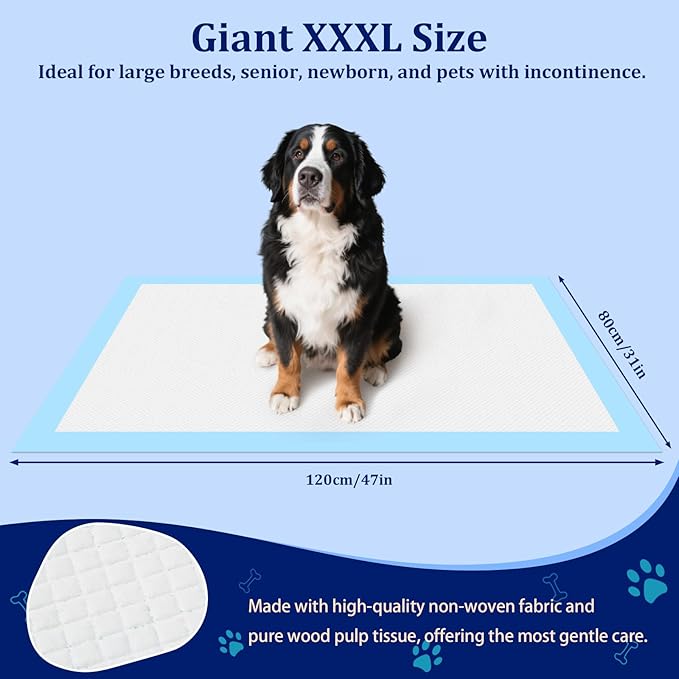 Ownpets XXXXL Puppy Training Pad 47"x31" 20 Count, Extra Large Giant Dog Pee Pads, Leak-Proof 6-Layer Pet Potty Training Pads Pee Pads with Quick-Dry Surface for Puppies, Cats, Rabbits
