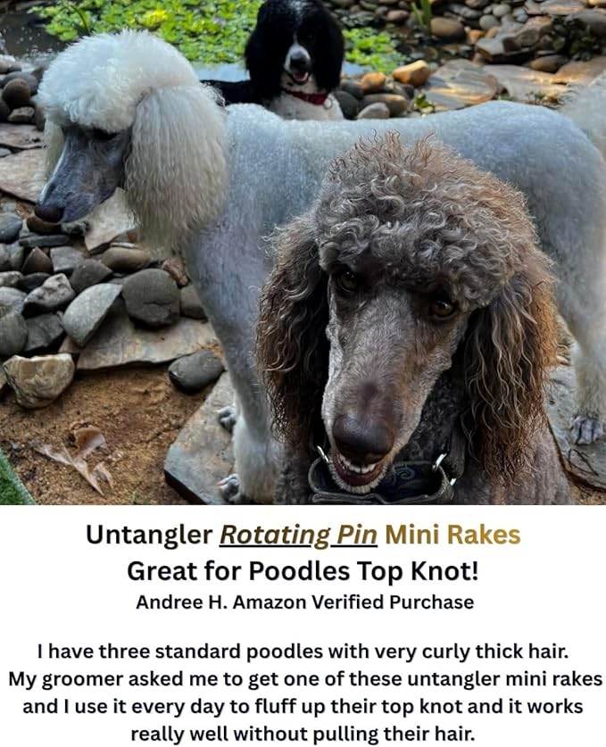 Undercoat Mini-Rakes for Effective Dematting and Grooming Dogs and Cats has V-Shape Head and Double Row, Stainless-Steel Rotating Teeth (Extra-Long Tooth Mini Rake)