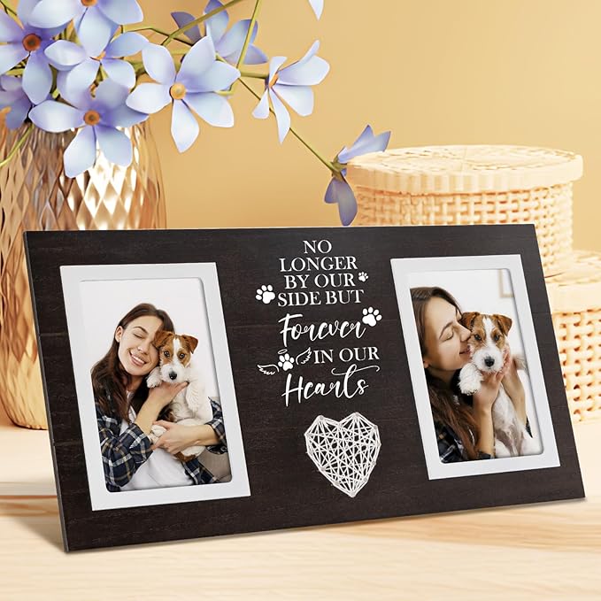 Dog Memorial Gifts for Loss of Dog, Dogs Sympathy Gifts for Pet Lovers Owners Memorial Picture Frame for Dogs Cats, Black Pet Remembrance Frame for Double Picture 4×6 IN