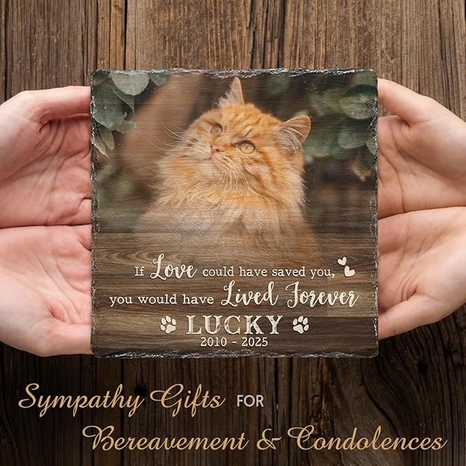 Custom Memorial Gifts: Square Headstone - Cat Paw Prints, Grave Decorations for Dog Cemetery, Photo Frame Stamped in Pet Lovers' Hearts, Meaningful Gift to Keep Your Furry Friend