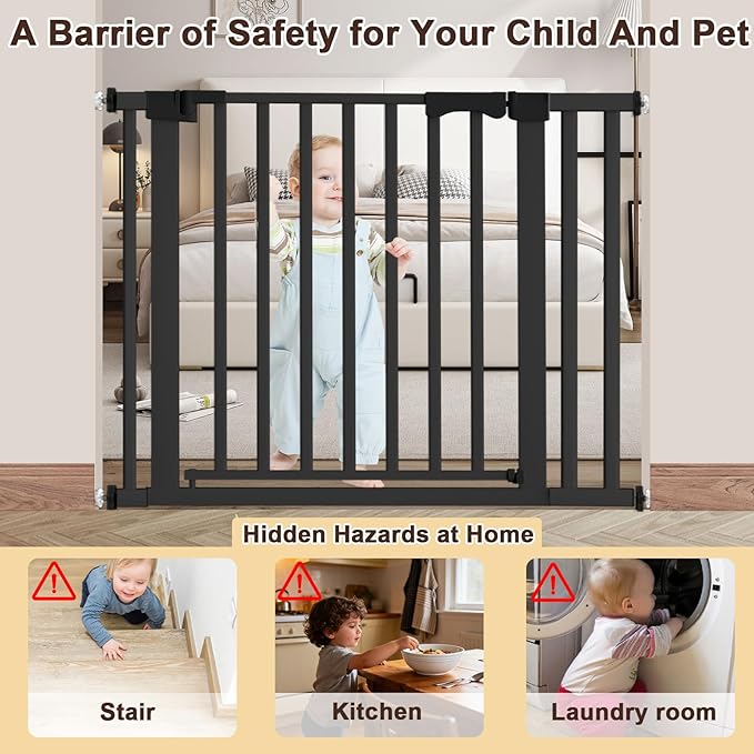 30-41 Inch Extra Wide Outdoor Baby Gate/Dog Gate, Indoor Pet Gate for Doorways, Hallways and Stairs No Drilling, Auto Close, Pressure Mounted Safety gate for Babies,Pets, Black