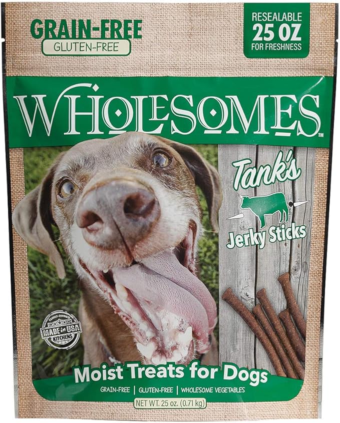 Wholesomes Tank's Jerky Sticks Grain Free Dog Treats, 25 oz, Green