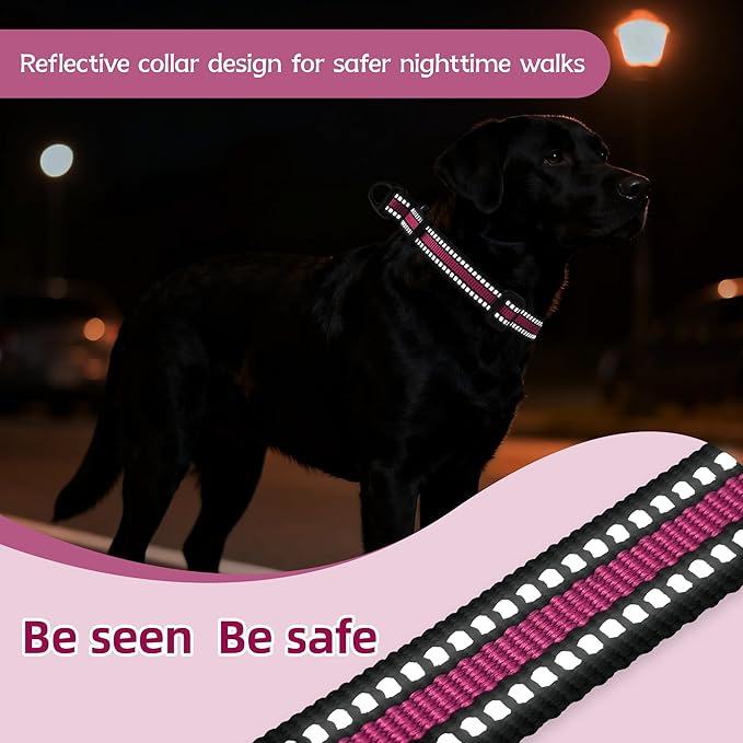 Martingale Collar for Dogs Reflective Collar with Quick Release Buckle, Adjustable Nylon Collars for No Slip Dog Collar, Hot Pink, M