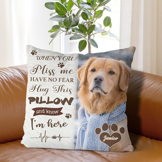 Alienc Personalized Dog Memorial Pillow with Photo - Custom Pet Memory Gift, Soft Sympathy Gift for Loss of Dog or Cat, Heartfelt Remembrance Throw Pillow