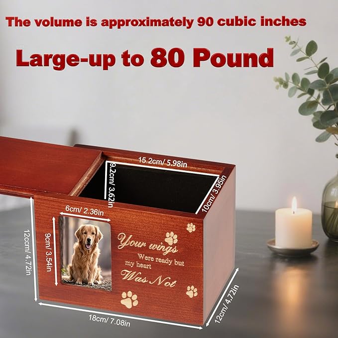 Pet Urns for Dog or Cat Ashes Sets Pet Cremation Urns Large Wooden Rainbow Bridge Keepsake Memory Box with Photo Frame Loss Pet Memorial Remembrance Gift (Large-Black)