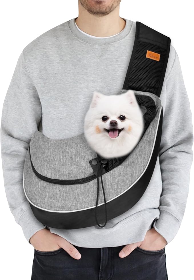 Cuby Pet Sling Carrier for Small Dogs Cats,Drawstring & Zipper Security Hook Triple Designs for Pets' Securty Dog Bag,Breathable Travel Pet Puppy Sling Carrier with Adjustable Strap(L (9.5-13.5 lbs))