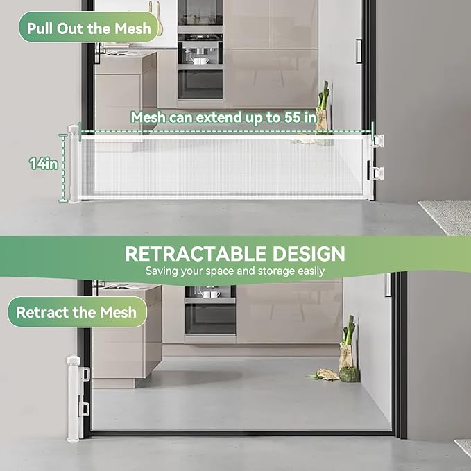 2pcs Short Dog Gate Pet Gates 14" H Puppy Gate, Retractable Extends to 59 Inches for Stairs & Doorways Hallways
